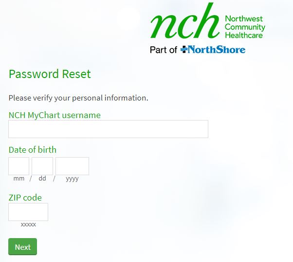 NCH mychart forgot password