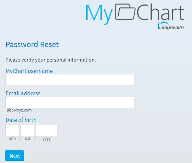 bayhealth mychart forgot password