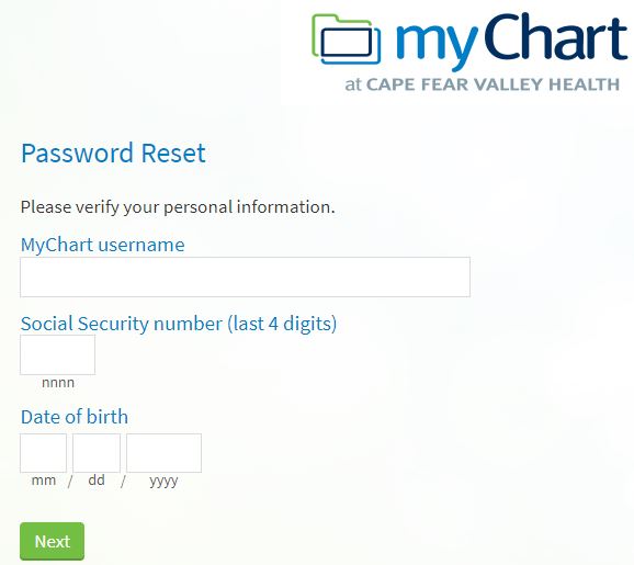 cape fear valley mychart forgot password