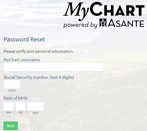 mychart asante forgot password