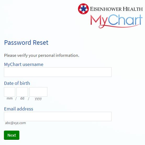 mychart eisenhower forgot password