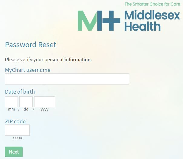mychart middlesex forgot password