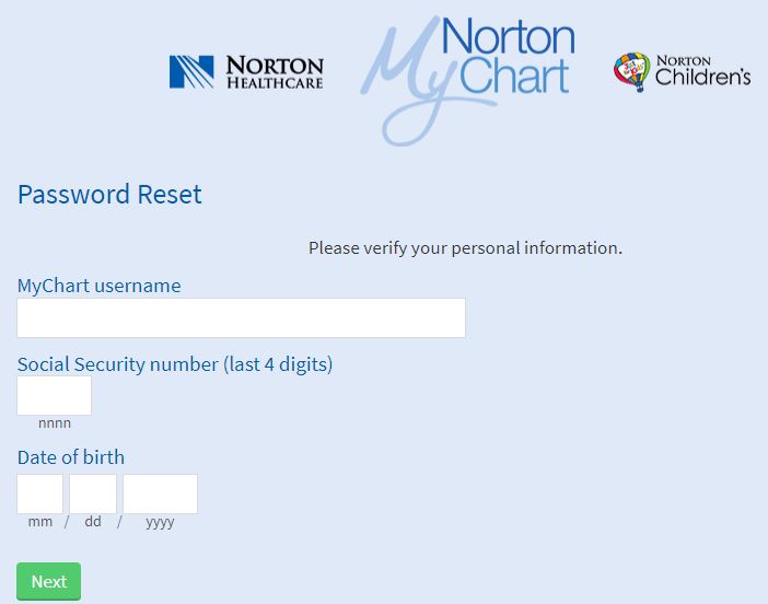 mychart norton forgot password
