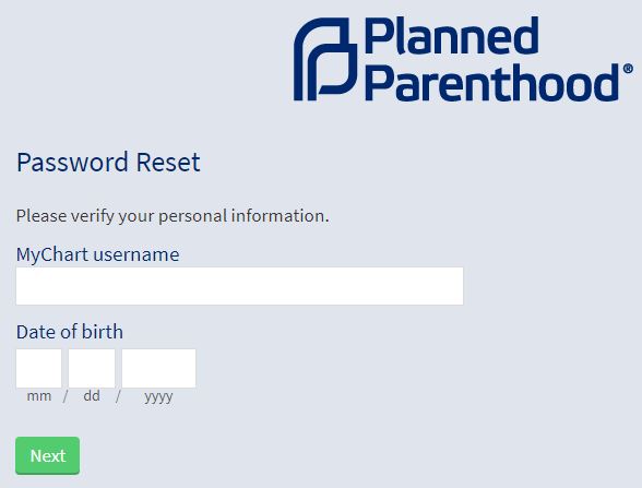 mychart planned parenthood forgot password