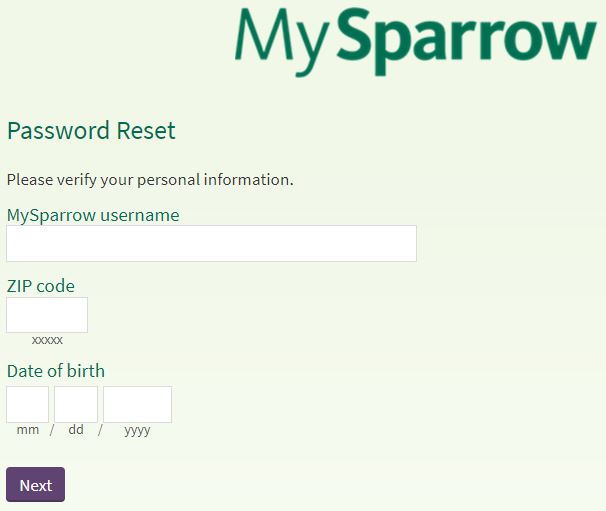 mychart sparrow forgot password