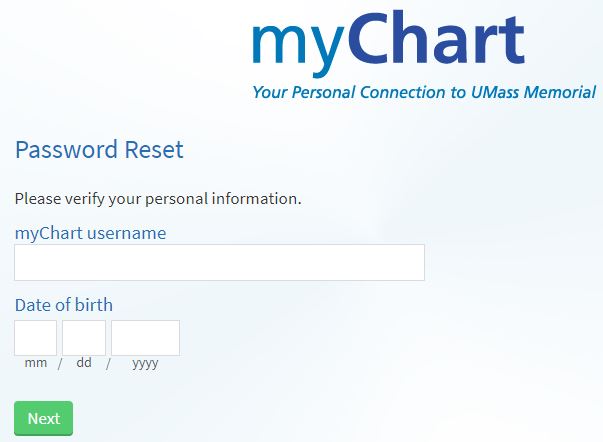 mychart umass fogot password