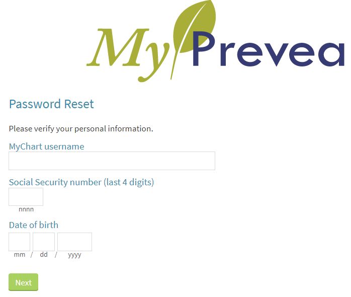 prevea mychart forgot password